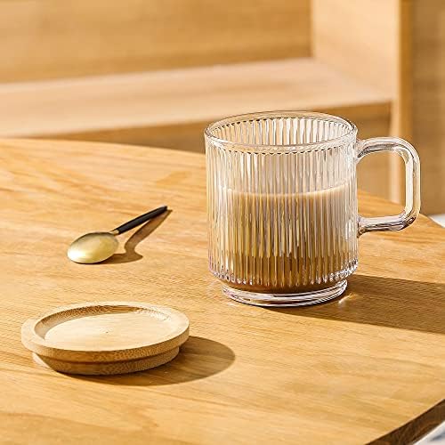 ליזן ססגוני זכוכית קפה ספל עם מכסה - פרימיום קלאסי אנכי פסים זכוכית תה כוס - עבור |לאטה / תה /
